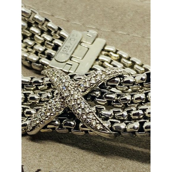 David Yurman 4 Strand 0.53ct Diamond " X " Sterling Silver Link Chain Bracelet - Picture 10 of 10